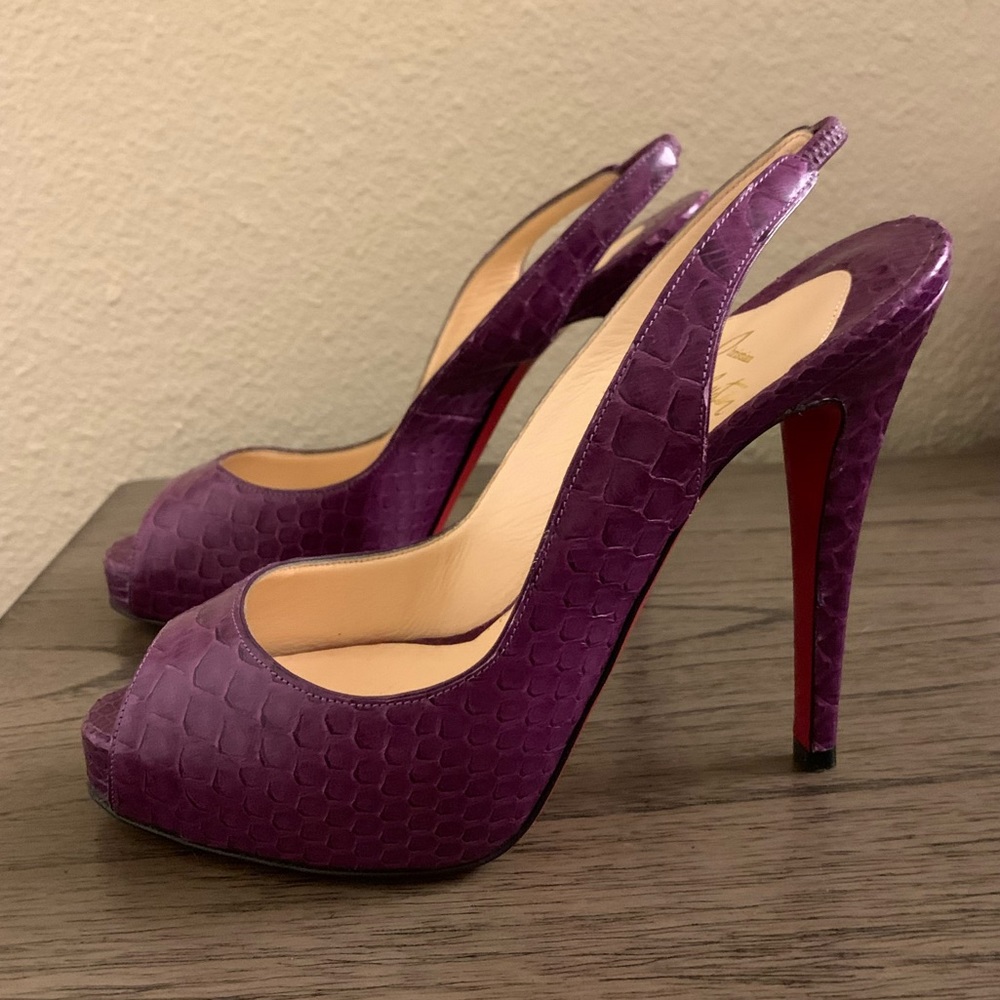 Christian Louboutin “No Prive” Python - Purple Slingback Sandal Pump Heel - Picture 7 of 14